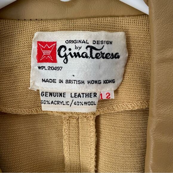 Gina Teresa 60s Vintage Leather Wool Blend Tan Jacket size 12 - Picture 10 of 10